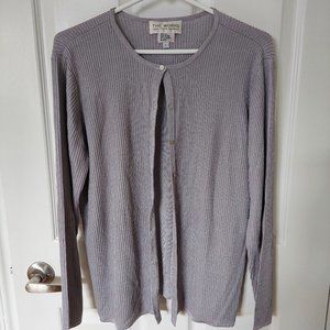 The Works Saks Fifth Avenue 100% Silk Cardigan Sweater, Silver Gray, Size L